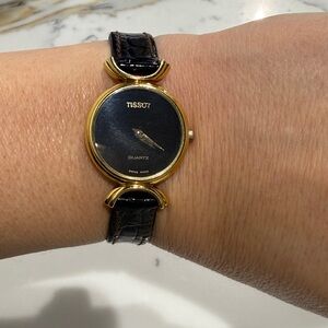 Tissot Black Dial Gold Case Watch
